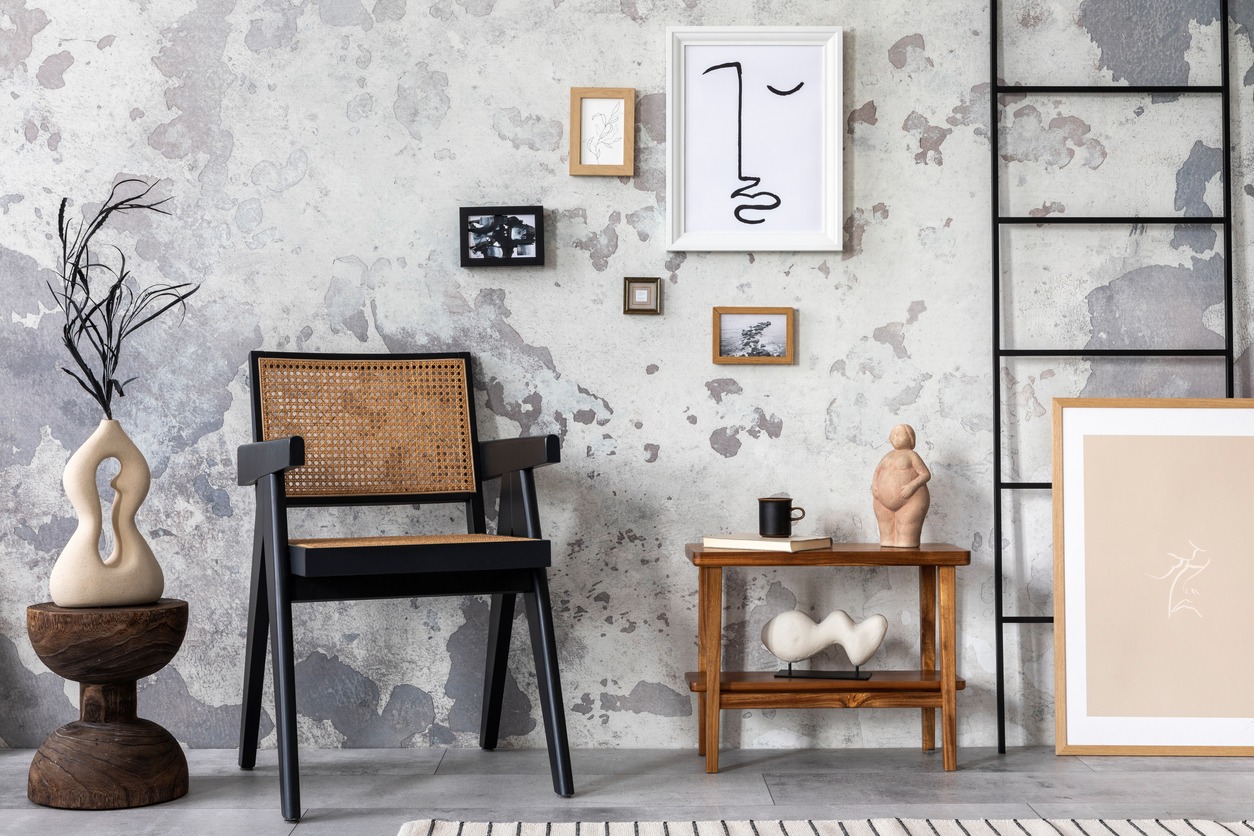 A garage living room with personal accessories