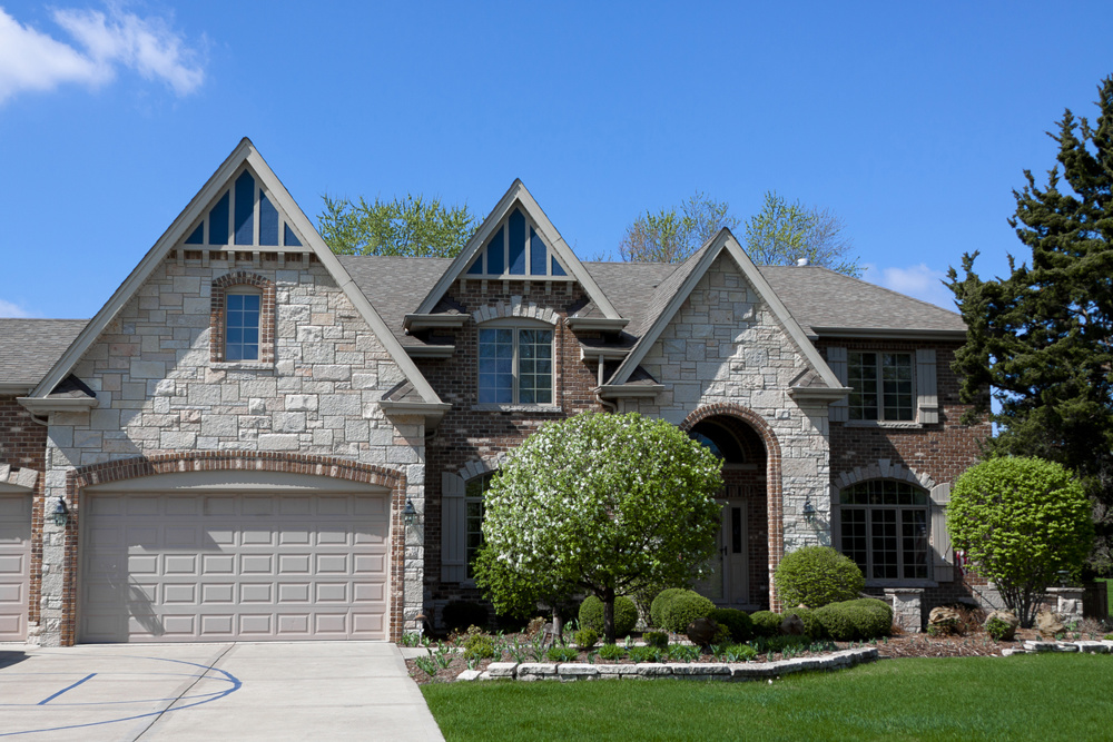 Beautiful Modern House lawn and trees